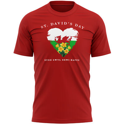 St Davids Day Narzissenherz T-Shirt Herren Shirt Wales Him Dewi Sant Saint Y Dd...