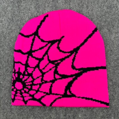 Set of 3 Spider Web Design Beanie Halloween Hot Pink Black Net Skull Cap Knit