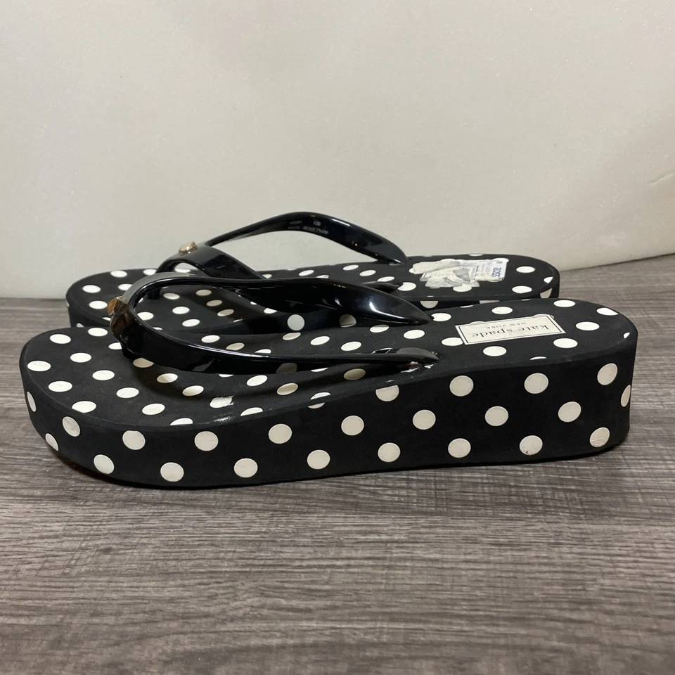 Zapatos Kate Spade para mujer talla 10B negro blanco lunares plataforma chanclas sandalias Foto 3 de 4