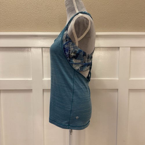 Lululemon Twist & Toil Tank Size:6 Heathered Teal Blue / Sun Dazed Multi Blue - Picture 3 of 10