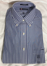 Chaps Wrinkle Free Pocket Long Sleeve Poly Cotton Striped Shirt Men's Blue M