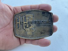 Vintage H  H Oil Tool Co Service Belt Buckle Brass Rectangle 3.50" x 2.50"