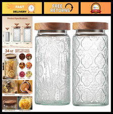 2-Pack 34 OZ Vintage Airtight Glass Jars with Bamboo Lid for Kitchen Storage, Id