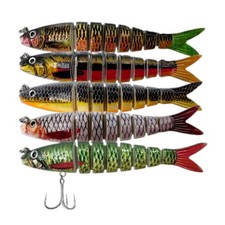5Pcs Swimming Lures Bass Freshwater Saltwater Bass Treble Hooks Fishing Lures