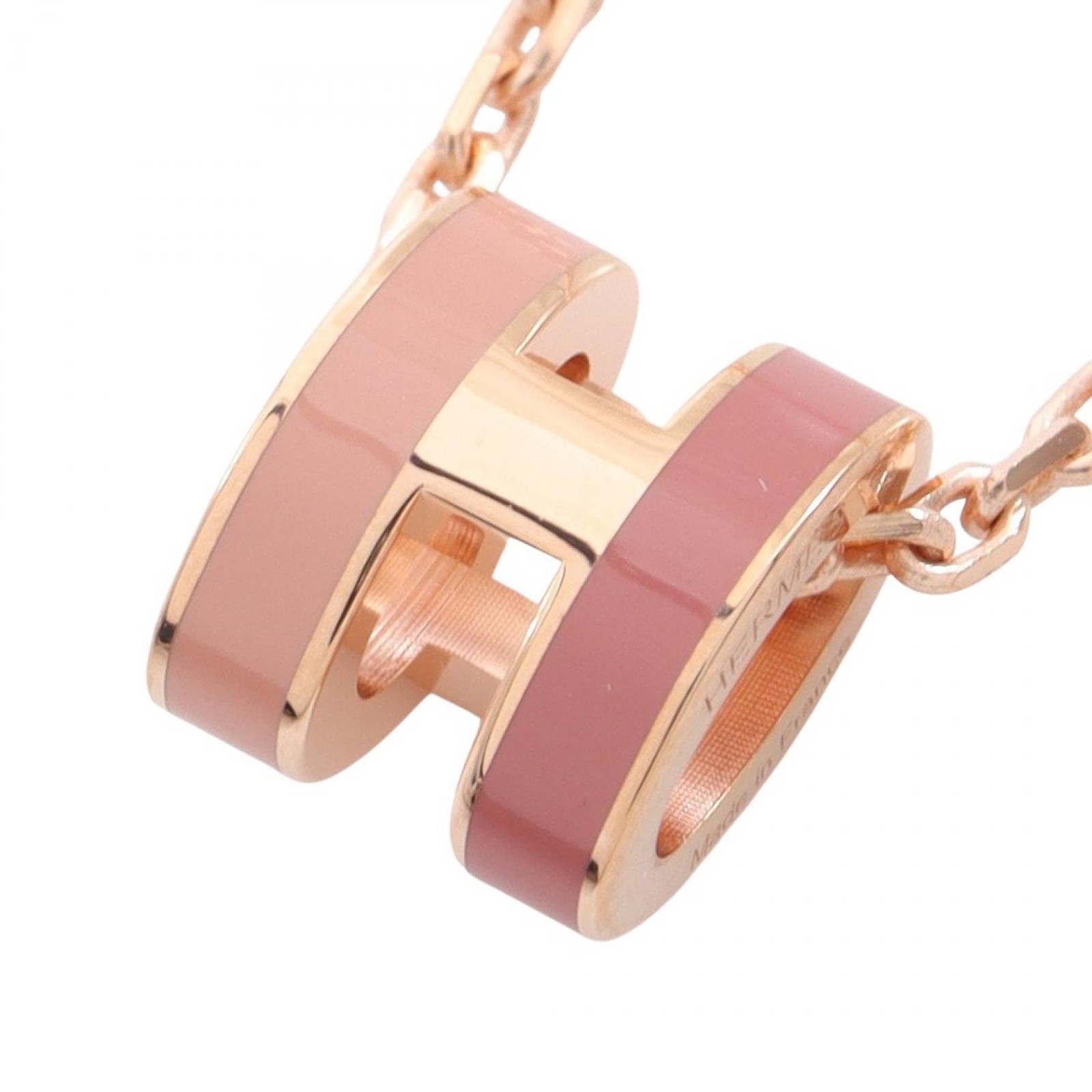 HERMES MINI POP H Necklace pendant Gold Plated Pink Used