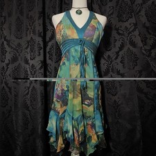 Sue Wong Halter Dress Size 4 Turquoise Silk Y2K Fairy 90s Designer