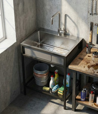 Utility Sink Stainless Steel Single Bowl w/ Faucet for Garage, Workshop, Laundry