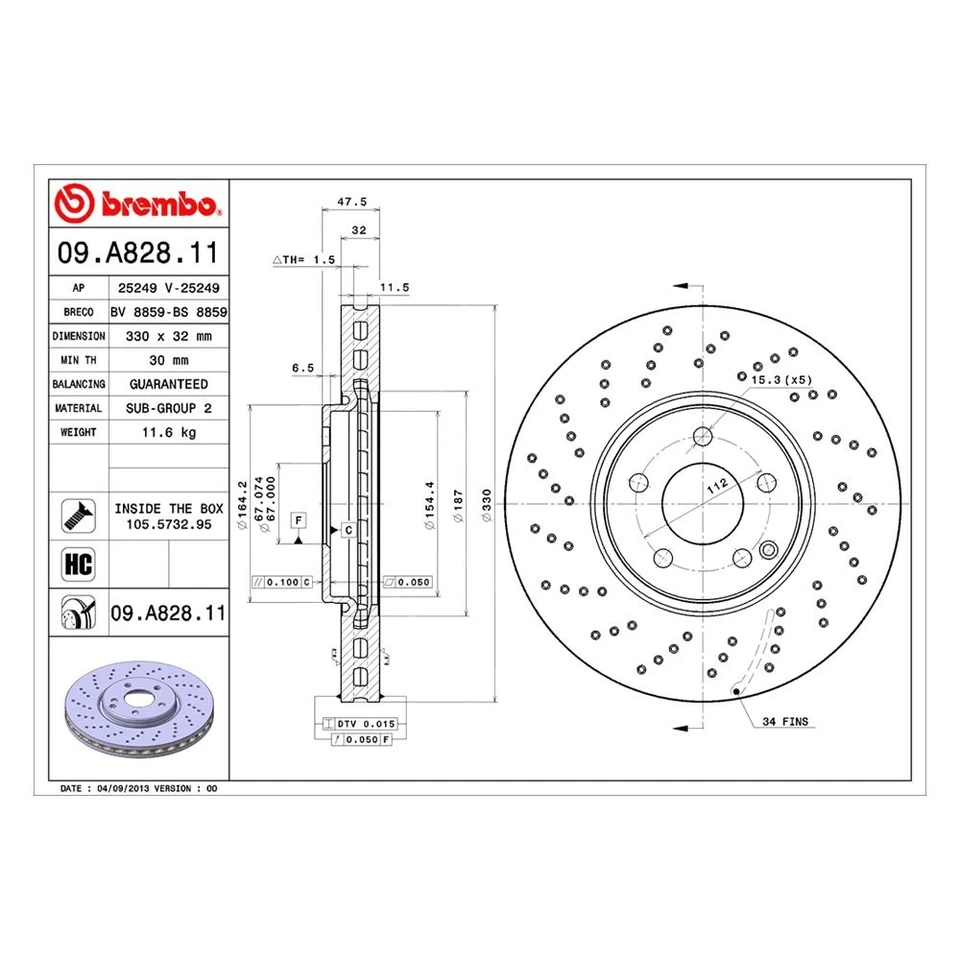 For Mercedes-Benz E350 06-09 UV Coated Series Drilled Vented Front Brake Rotor Foto 2 de 4
