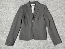 Calvin Klein Blazer Jacket Women's Size 4 Gray 2 Button Padded Shoulders Lined