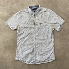 Tommy Hilfiger Shirt Mens Large Striped Short Sleeve Button-Down, Blue