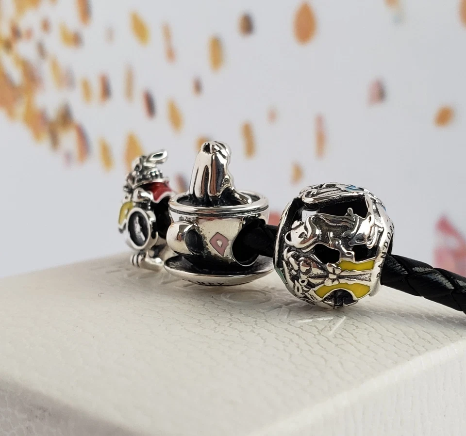 Set of 3 New Pandora Alice In Wonderland Teacup and White Rabbit Authentic charm - Image 2 of 4