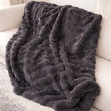 Felldecke (Fellimitat) Anthrazit  Kuscheldecke Tagesdecke Schlaf goppelseitig