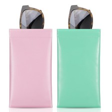 Squeeze Top Glasses Pouch, Leather Soft Sunglasses Case, 2pack