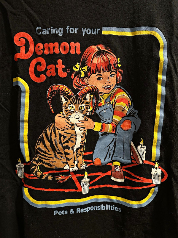 Steve Rhodes Demon Cat Graphic Tee Black M Cotton Regular Fit Crew Neck