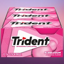 Trident Bubblegum Sugar Free Gum,12 Packs of 14 Pieces (168 Total Pieces)