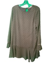 Soft Surroundings Olive Green Swiss Dot Long Sleeve Tunic Blouse Size Medium