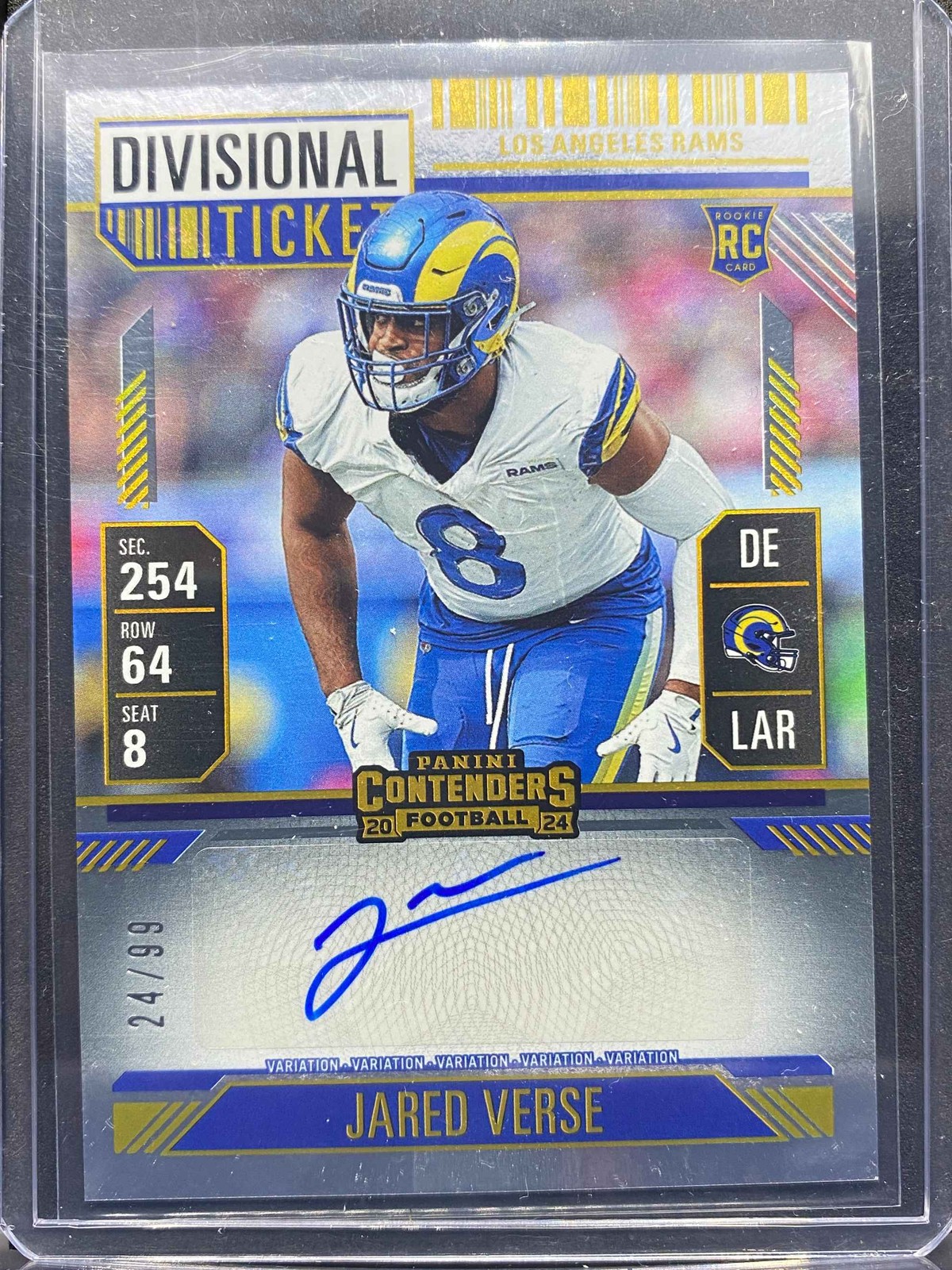 2024 Contenders Divisional Ticket #147 Jared Verse RC Rookie AUTO 24/99 Rams