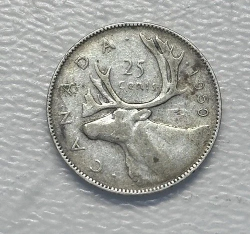 1950 - Canada 25 Cents/Quarter - 0.800 Silver Coin