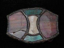OA07119 VINTAGE 1970s MULTI-COLOR STAINED GLASS HIPPIE FASHION ART BUCKLE