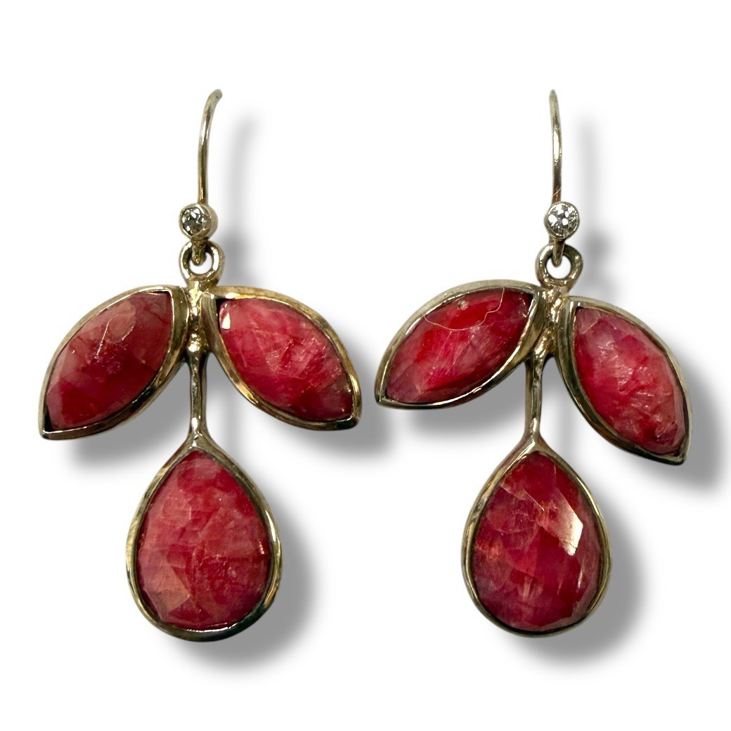 925 Sterling Silver Ruby Fruit Cherry Dangle Earr… - image 1