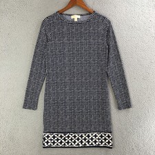 Michael Kors Nezla Shift Dress Women Small Long Sleeve Crew Neck Geometric Black