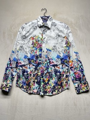 Vintage Bugatchi Uomo Shirt Men s Large Multicolor Floral Butterfly Shaped Fit