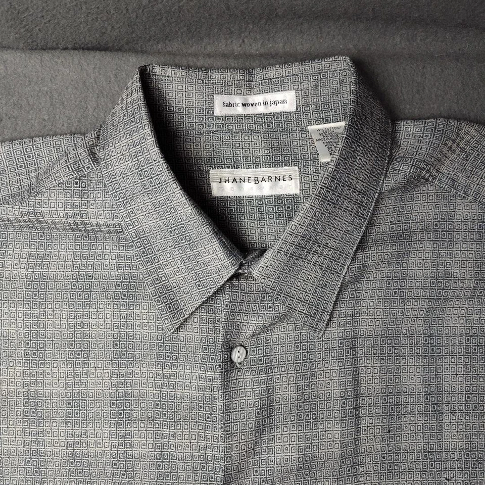 Jhane Barnes Shirt Mens Extra Large Gray Geometric Cotton Rayon Japan Button Up - Image 3 of 4