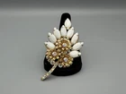 Vintage Juliana D&E Milk Glass AB Rhinestone Floral Leaf Brooch