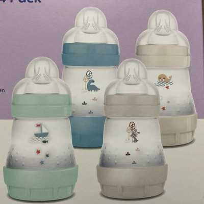 NEW ~ MAM 4 pack Anti-Colic Baby Bottle Set Easy Start - Blue Green Tan - 5oz