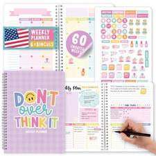 Undated Planner Weekly and Monthly - Spiral 6 x 8 inches, Doodle Purple