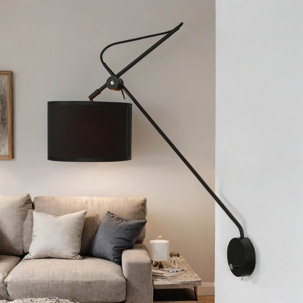 Wandleuchte Wandlampe Schalter Xxl Verstellbar Schwarz Stoff Metall Wohnzimmer-image