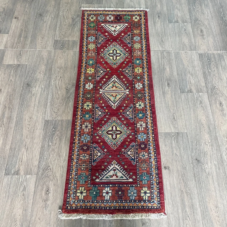 149 x 50cm Vintage Handmade Afghan Carpet Hallway Runner Kazak Oriental Wool Rug - Image 3 of 4