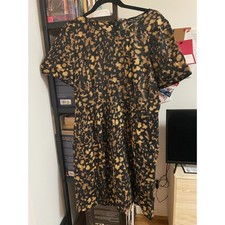 Broadway & Broome Women Black Gold Leopard Print Dress Size 12 Short Sleeve