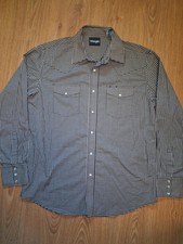 Wrangler Pearl Snap Shirt Mens Large Blue Check Cotton
