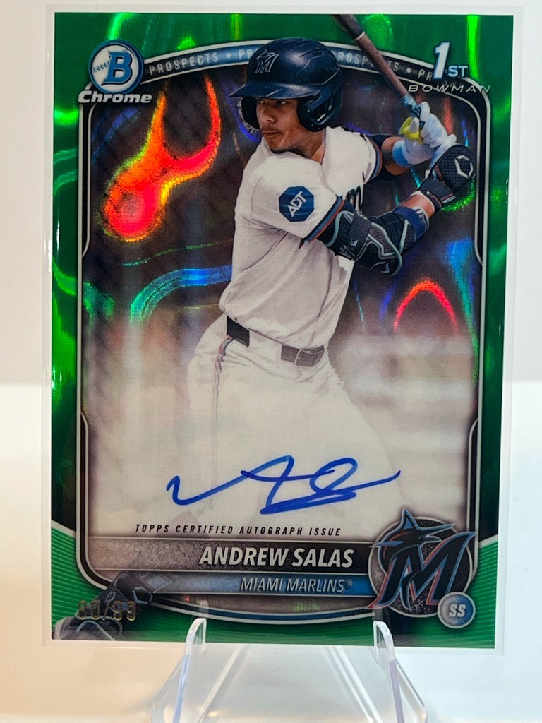 2025 Bowman Chrome ANDREW SALAS GREEN 1ST AUTO #80/99! MARLINS