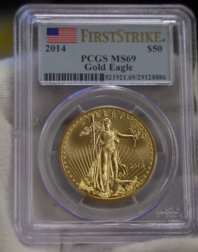 2014 US 1 oz Gold Eagle $50 PCGS MS69 First Strike Flag Label