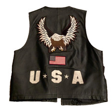 Vintage Interstate Leather Biker Vest Eagle American Flag Patch Medium