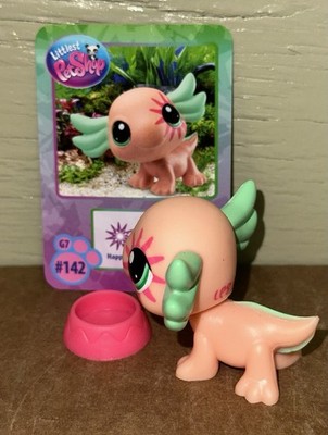 Littlest Pet Shop G7 #142 Axolotl Salamander Figure Bowl Card