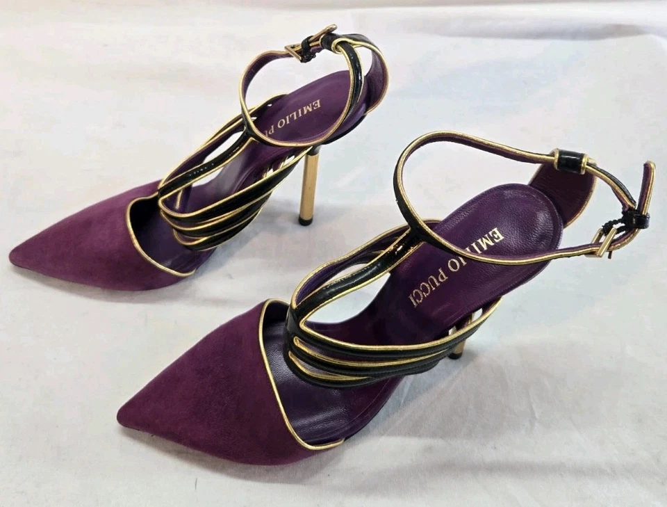 Женские туфли-лодочки Emilio Pucci размер 37,5 фиолетовая замша с Т-образным ремешком - Изображение 3 из 4