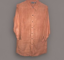 Chicos 100% Linen Orange Button 3/4 Sleeve Midi Shirt Dress Chicos Sz 0 US Sz 4