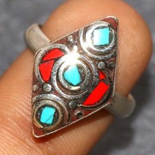 Nepali Tribal Nepali Tribal Tibetan Turquoise Red Coral Ring US 9 JW
