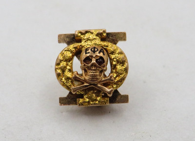 14K YELLOW GOLD PHI CHI FRATERNITY PIN - Epsilon Phi Alpha SKULL & CROSSBONES*