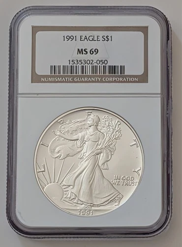 1991 AMERICAN SILVER EAGLE COIN $1 NGC MS69 BROWN LABEL SKU 1535302-050