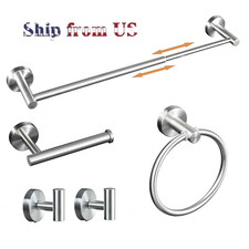 5 Pcs Adjustable Bathroom Hardware Set Stainless Steel Towel Bar Racks Hooks