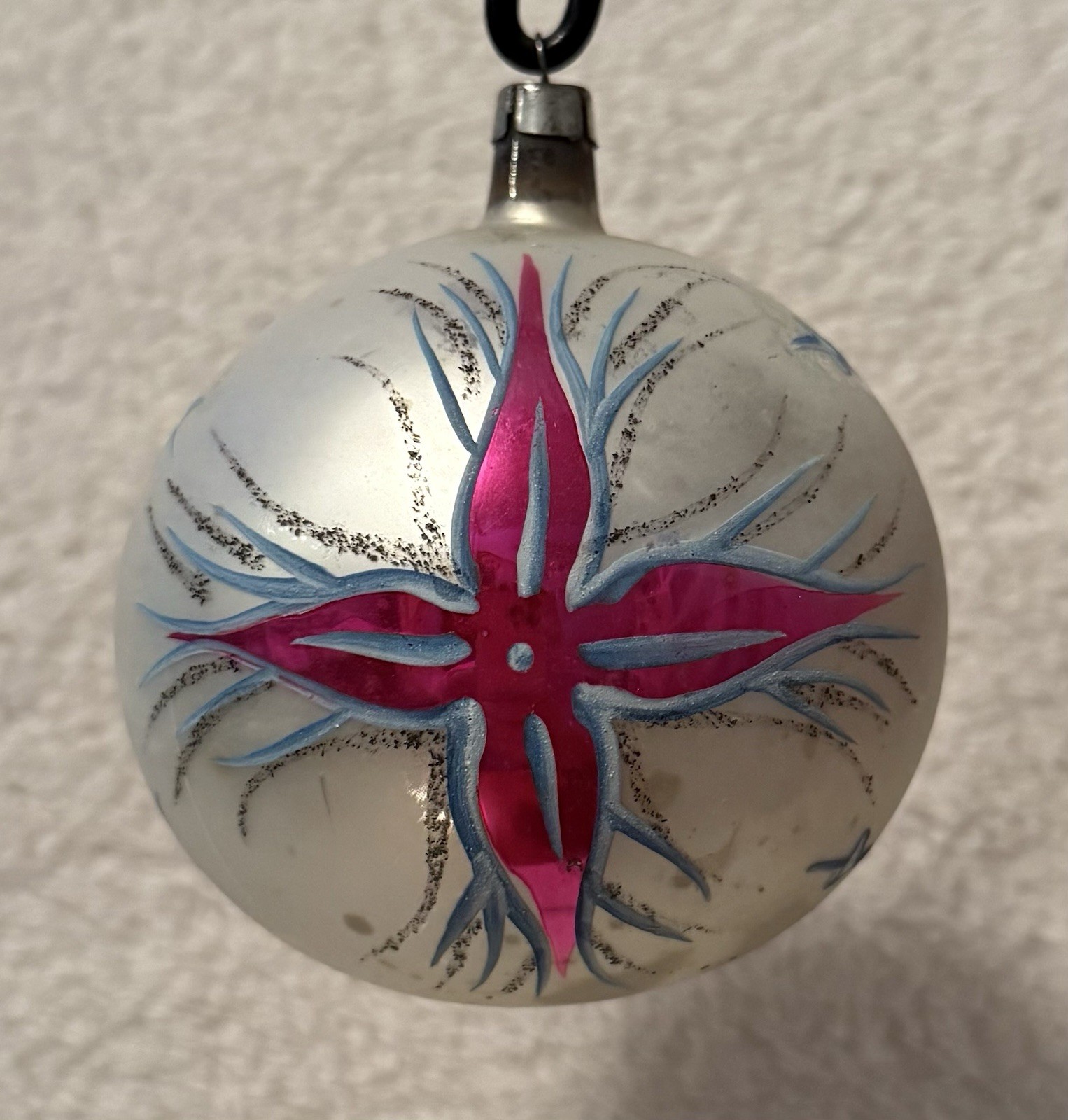 Vintage Jumbo Glass Floral German Christmas Ornament 4.25”
