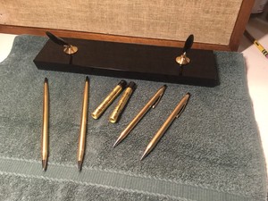 Vintage Cross Pen Pencil Black Glass Desk Set W 2 Pen Pencil