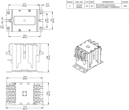 Reliable 40A 3 Pole Contactor with Class F Insulation for High Temp Applications - Picture 9 of 9