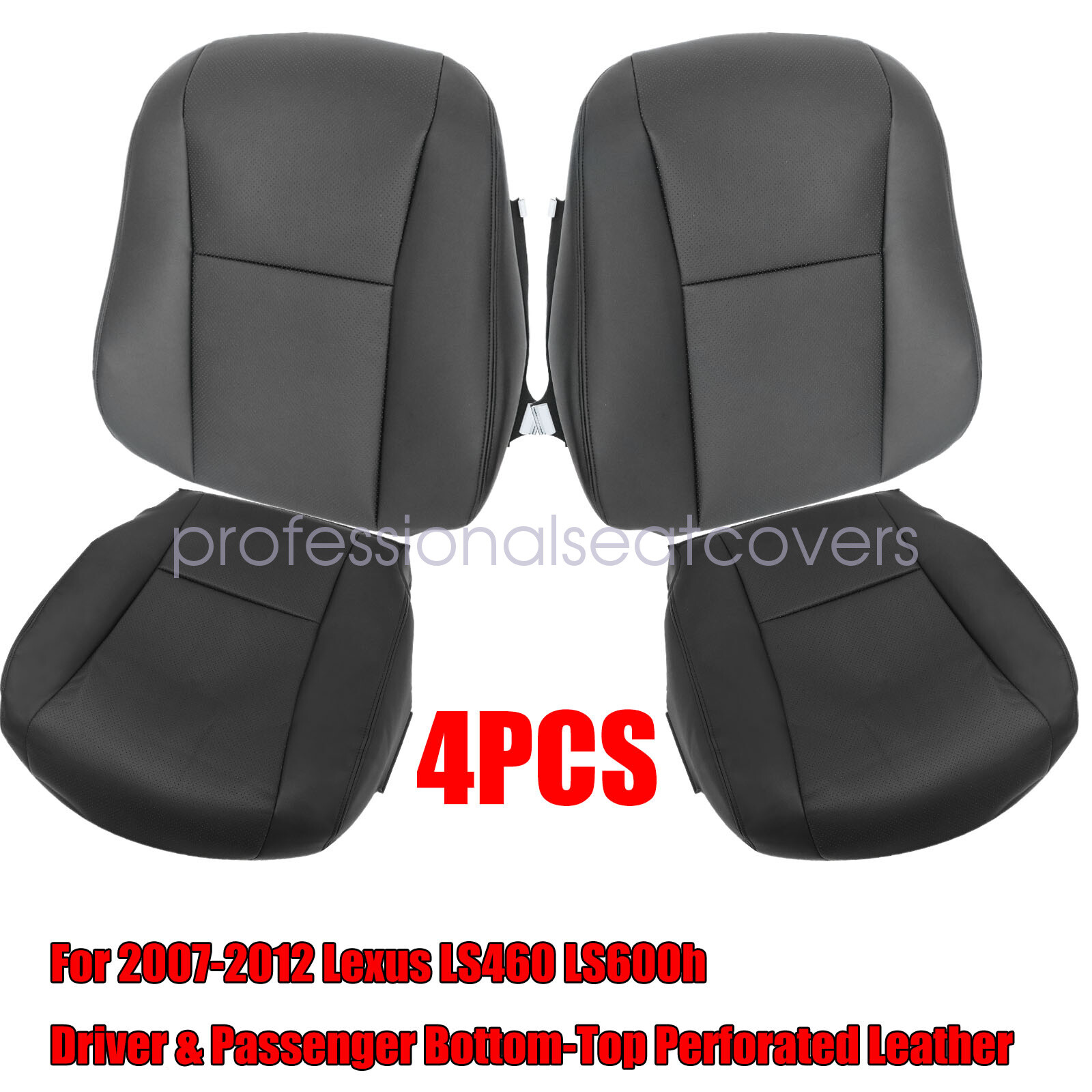 For 2007-2012 Lexus LS460 LS600h Both Side Bottom/Top Replacement Seat Cover Blk