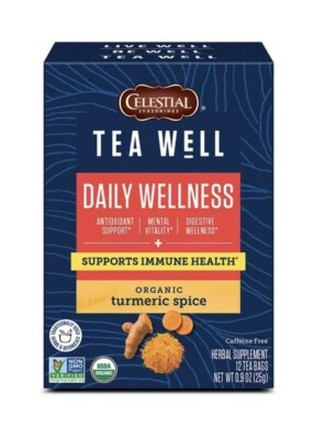 Celestial Seasonings TeaWell Organic Turmeric Spice Daily Wellness 12 Tea Bags.