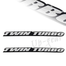 2pcs Universal Silver Twin Turbo Aluminum Adhesive Emblem Badge Sticker Decal
